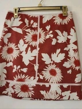 Ann Taylor Loft Red Floral Cotton Mini Skirt Petite Vacation Resortwear Size 8P